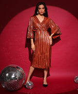Women's Chocolate Brown Pleated Wrap Dress