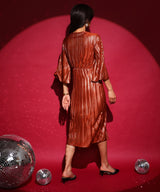 Women's Chocolate Brown Pleated Wrap Dress
