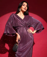 Women's Plum Purple Pleated Wrap Dress
