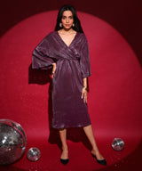 Women's Plum Purple Pleated Wrap Dress