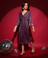 Women's Plum Purple Pleated Wrap Dress