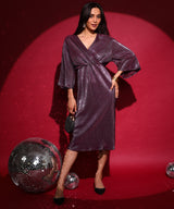 Women's Plum Purple Pleated Wrap Dress