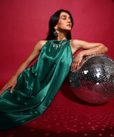 Women's Emerald Green Halter Midi Dress