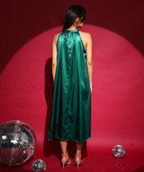 Women's Emerald Green Halter Midi Dress