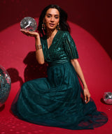 Women's Emerald Green Sequin Block Maxi Dress