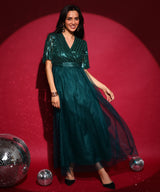 Women's Emerald Green Sequin Block Maxi Dress