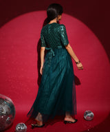 Women's Emerald Green Sequin Block Maxi Dress
