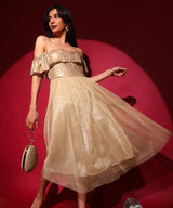 Women's Champayne Gold Sequin Block Dress