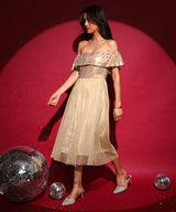 Women's Champayne Gold Sequin Block Dress