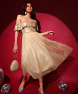 Women's Champayne Gold Sequin Block Dress