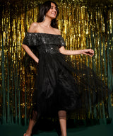 Women's Midnight Black Sequin Block Dress