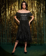Women's Midnight Black Sequin Block Dress