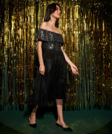 Women's Midnight Black Sequin Block Dress