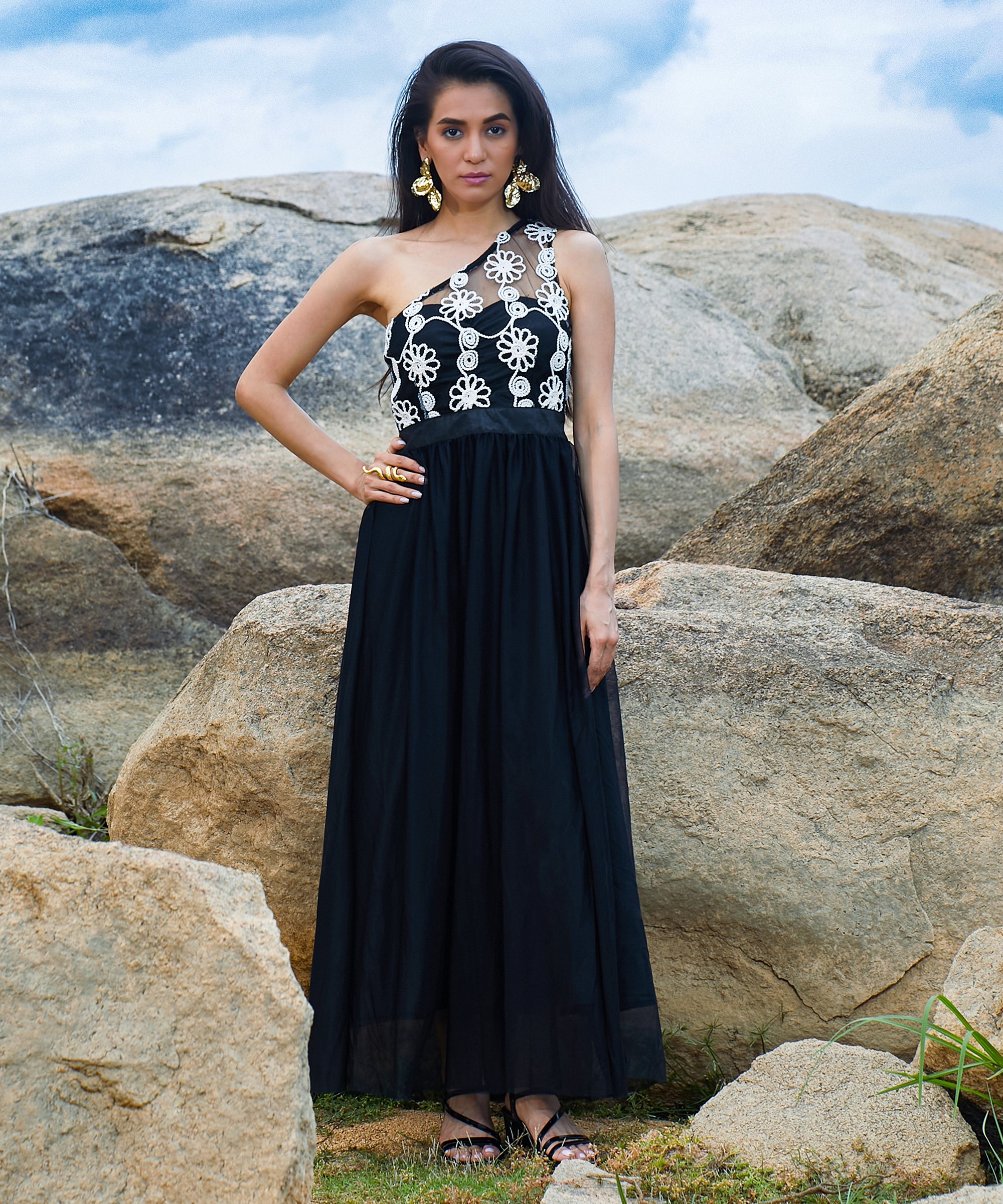 Women's Midnight Black Blossom Maxi Dress