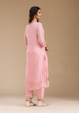 Women's Baby Pink Threadwork Semi Crepe Readymade Salwar Suit