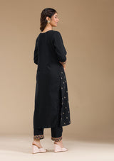 Women's Black Threadwork Semi Crepe Readymade Salwar Suit