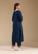 Women's Navy Blue Threadwork Semi Crepe Readymade Salwar Suit