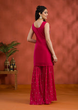 Women's Rani Pink Silver Zariwork Georgette Readymade Salwar Suit