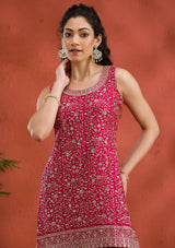 Women's Rani Pink Silver Zariwork Georgette Readymade Salwar Suit