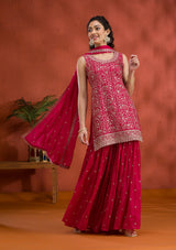 Women's Rani Pink Silver Zariwork Georgette Readymade Salwar Suit