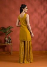 Women's Yellow Silver Zariwork Georgette Readymade Salwar Suit