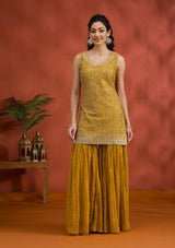 Women's Yellow Silver Zariwork Georgette Readymade Salwar Suit