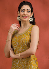 Women's Yellow Silver Zariwork Georgette Readymade Salwar Suit