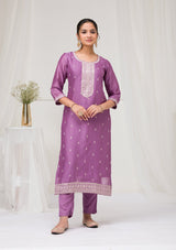 Women's Purple Sequins Raw Silk Readymade Salwar Suit