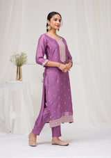 Women's Purple Sequins Raw Silk Readymade Salwar Suit