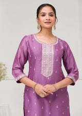 Women's Purple Sequins Raw Silk Readymade Salwar Suit