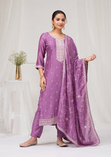 Women's Purple Sequins Raw Silk Readymade Salwar Suit