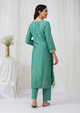 Women's Sea Green Sequins Raw Silk Readymade Salwar Suit