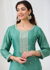 Women's Sea Green Sequins Raw Silk Readymade Salwar Suit
