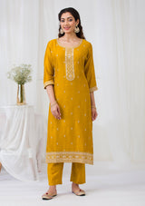 Women's Yellow Sequins Raw Silk Readymade Salwar Suit