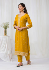 Women's Yellow Sequins Raw Silk Readymade Salwar Suit