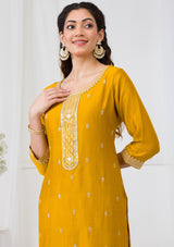 Women's Yellow Sequins Raw Silk Readymade Salwar Suit