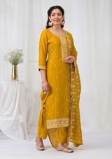 Women's Yellow Sequins Raw Silk Readymade Salwar Suit