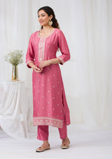 Women's Onion Pink Sequins Raw Silk Readymade Salwar Suit