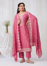 Women's Onion Pink Sequins Raw Silk Readymade Salwar Suit