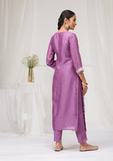 Women's Purple Threadwork Raw Silk Readymade Salwar Suit