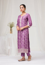 Women's Purple Threadwork Raw Silk Readymade Salwar Suit