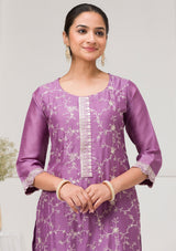 Women's Purple Threadwork Raw Silk Readymade Salwar Suit