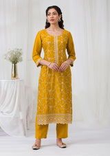 Women's Yellow Sequins Raw Silk Readymade Salwar Suit