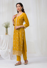 Women's Yellow Sequins Raw Silk Readymade Salwar Suit