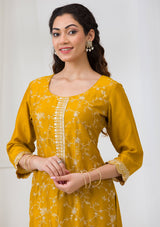 Women's Yellow Sequins Raw Silk Readymade Salwar Suit