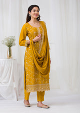Women's Yellow Sequins Raw Silk Readymade Salwar Suit