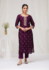 Women's Purple Sequins Raw Silk Readymade Salwar Suit