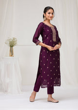 Women's Purple Sequins Raw Silk Readymade Salwar Suit