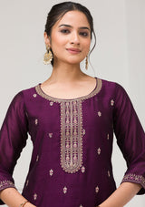 Women's Purple Sequins Raw Silk Readymade Salwar Suit