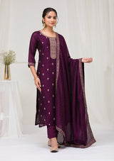 Women's Purple Sequins Raw Silk Readymade Salwar Suit